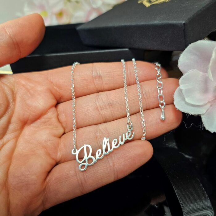 'Believe' Necklace in Sterling Silver- 18-20 Inch Chain