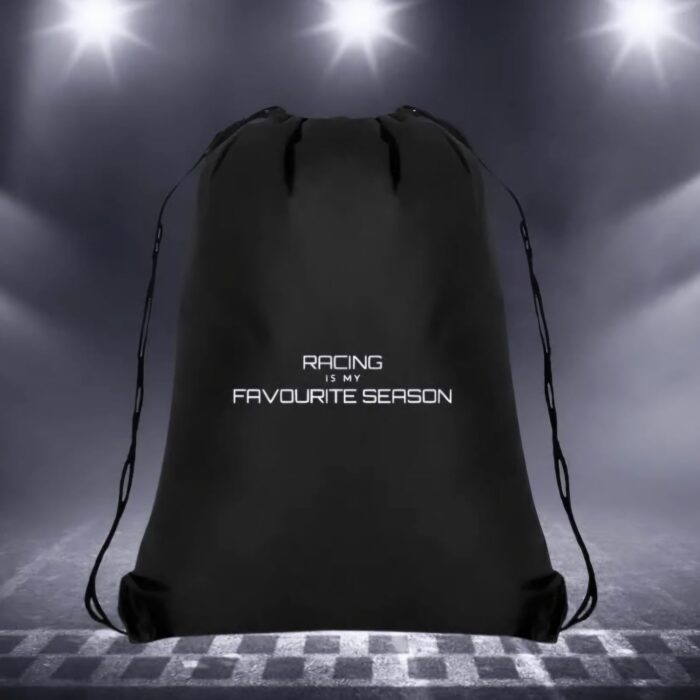 Racing is my Favourite Season Black Drawstring Bag