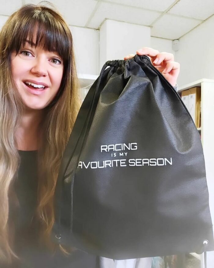 Racing is my Favourite Season Black Drawstring Bag - Image 2