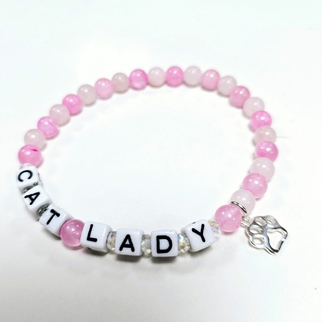 Cat Lady Pink Gemstone and Sterling Silver Stretchy Bracelet - Limited Edition