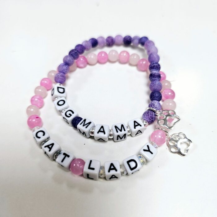 Dog Mama Purple Gemstone and Sterling Silver Stretchy Paw Bracelet - Limited Edition - Image 2