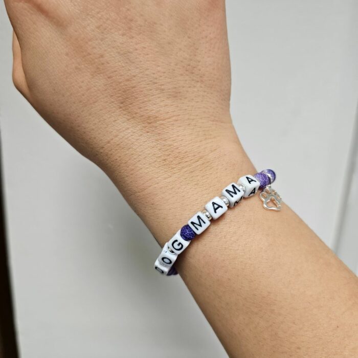 Dog Mama Purple Gemstone and Sterling Silver Stretchy Paw Bracelet - Limited Edition - Image 3