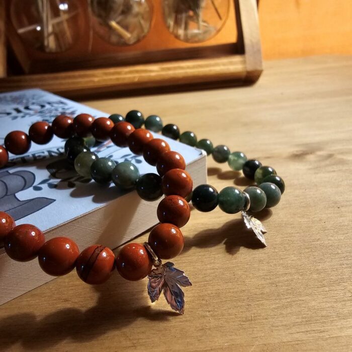 Red Jasper Gemstone Bracelet with Maple Leaf - Image 3