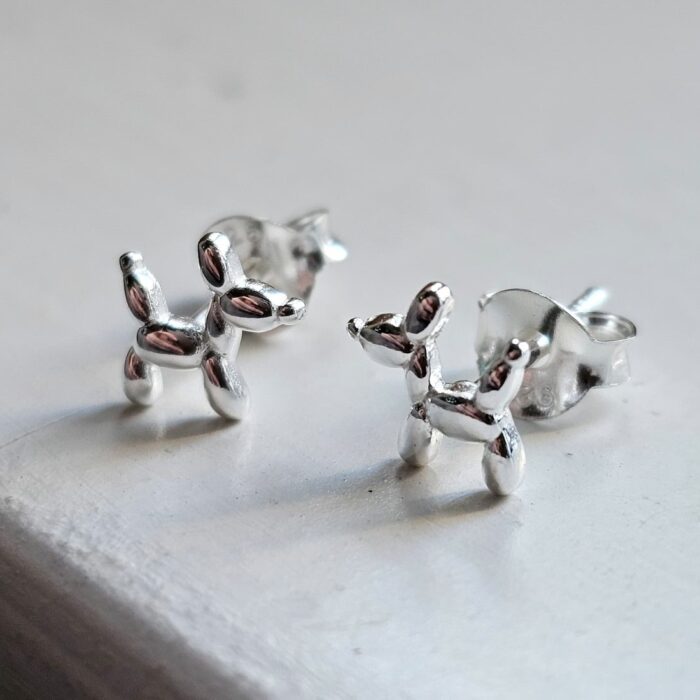 Little Silver Balloon Dog Stud Earrings