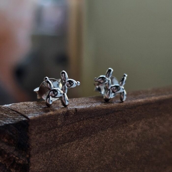 Little Silver Balloon Dog Stud Earrings - Image 2