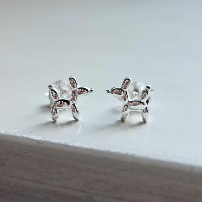 Little Silver Balloon Dog Stud Earrings - Image 3