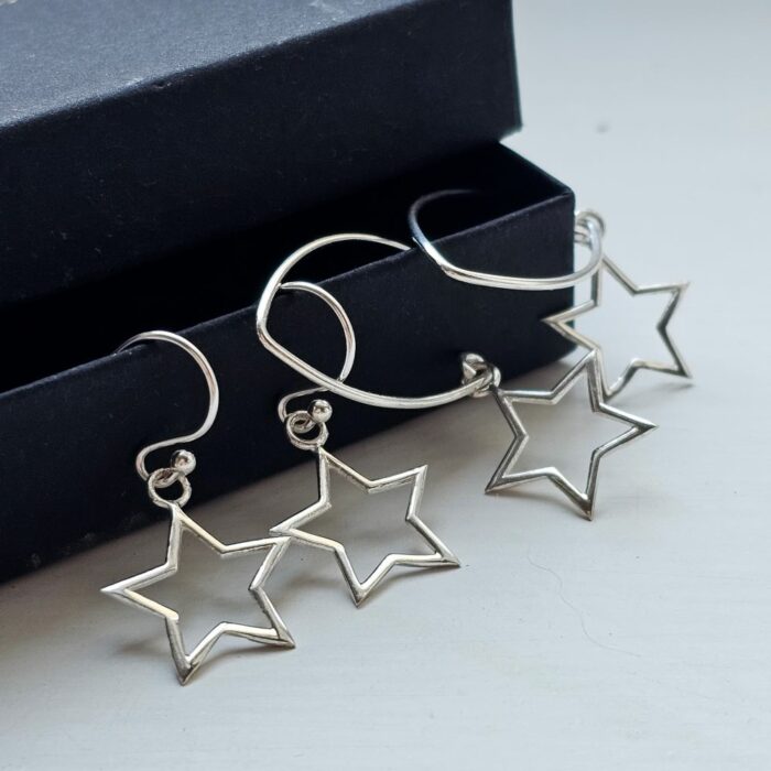 Open Star Plain Drop Earrings in Sterling Silver - Image 3