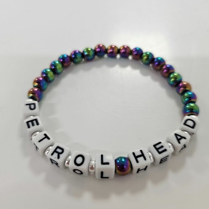 Petrol Head Rainbow Hematite and Sterling Silver Stretchy Bracelet