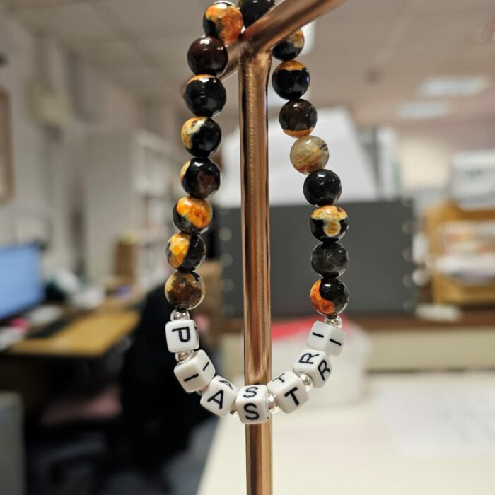 Piastri Mclaren Inspired Black and Orange Fire Agate and Sterling Silver Stretchy Bracelet - Image 2