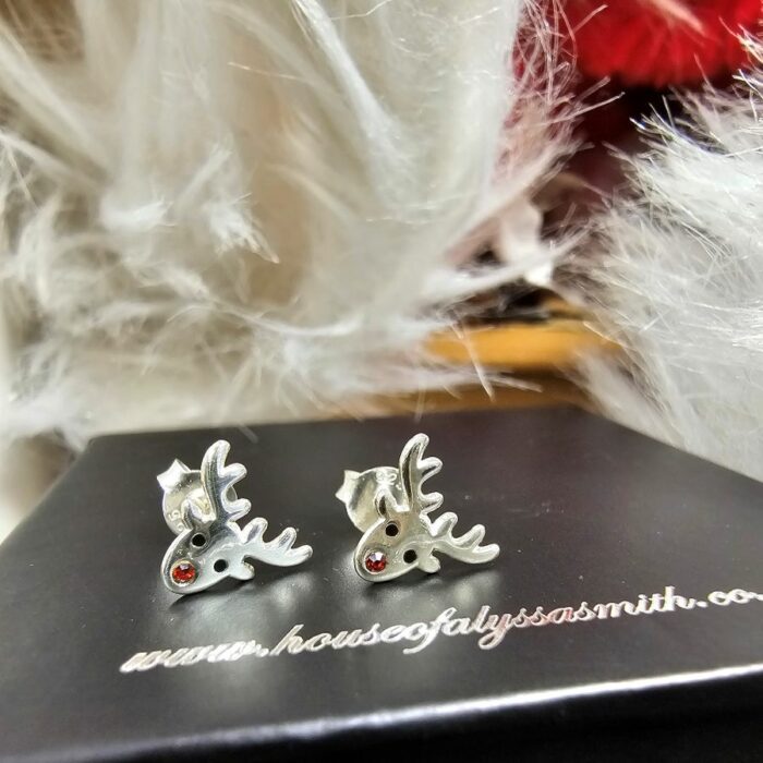 Red Nose Reindeer Studs in Sterling Silver - Image 2