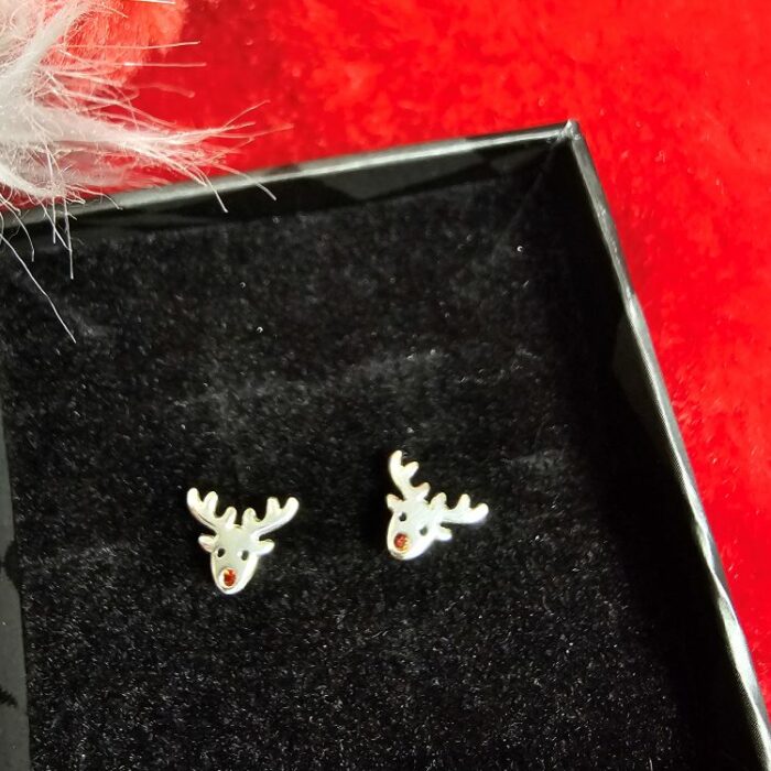 Red Nose Reindeer Studs in Sterling Silver