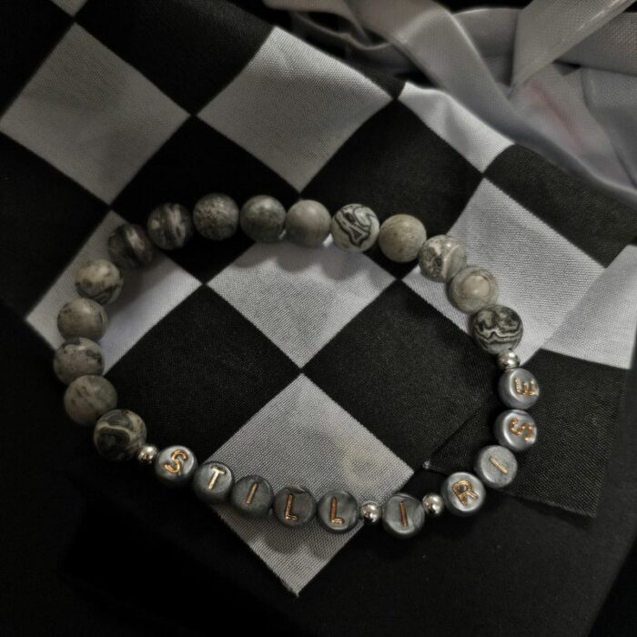 Still I Rise Lewis Hamilton Agate Gemstone and Sterling Silver Stretchy Bracelet - Image 2