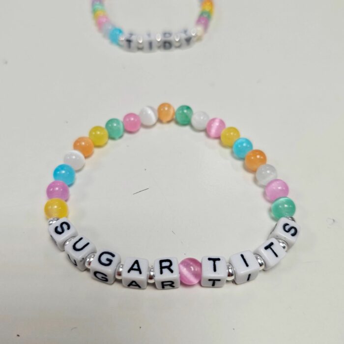 Sugar Tits Gavin and Stacey Rainbow Selenite and Sterling Silver Stretchy Bracelet