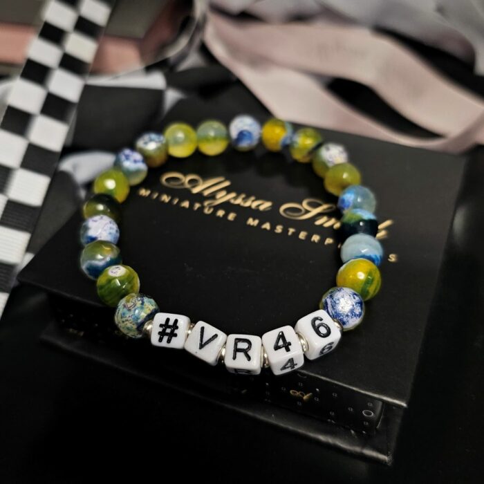 VR46 Valentino Rossi Agate Gemstone and Sterling Silver Stretchy Bracelet