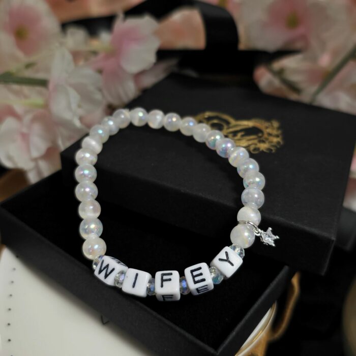 Wifey Gemstone and Sterling Silver Stretchy Bracelet with Sparkling Star