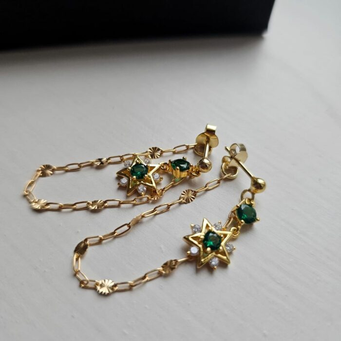 'Emerald City' Golden Star Chain Drop Earrings