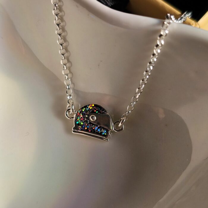 Holographic Glitter Racing Helmet Necklace in Sterling Silver - Image 2