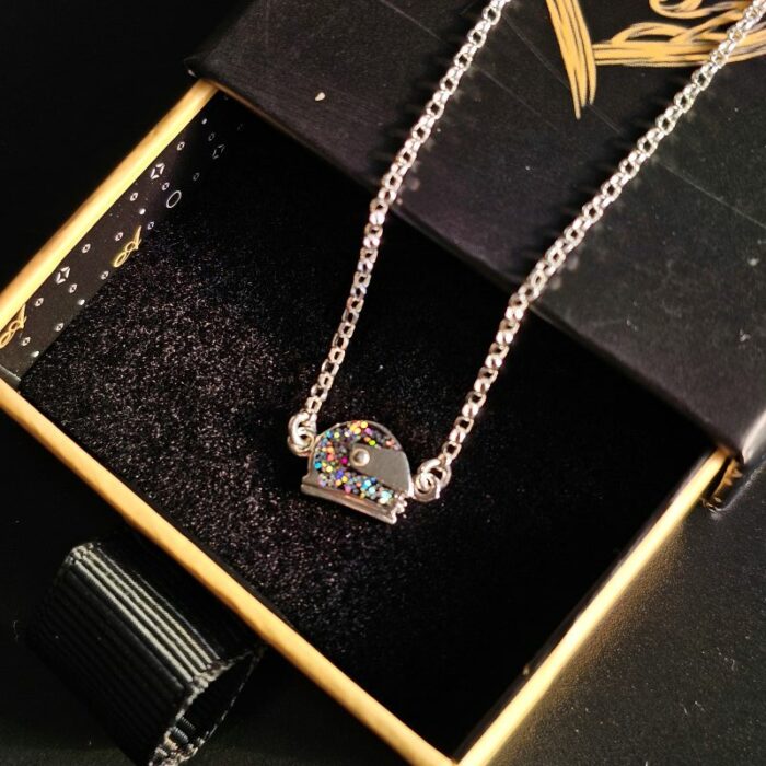 Holographic Glitter Racing Helmet Necklace in Sterling Silver - Image 3