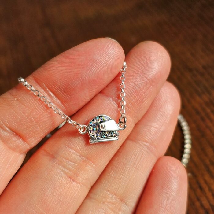 Holographic Glitter Racing Helmet Necklace in Sterling Silver - Image 5