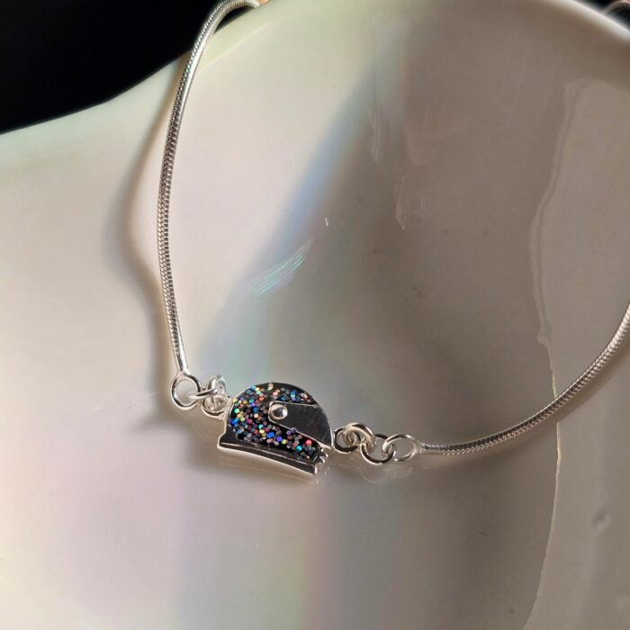 Holographic Glitter Racing Helmet Sterling Silver Drawstring Bracelet *pre order for July 2025 delivery - Image 2