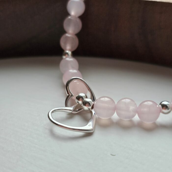 Interlinking Love Hearts Sterling Silver Stretchy Bracelet with Rose Quartz