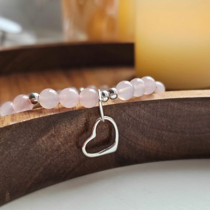 Interlinking Love Hearts Sterling Silver Stretchy Bracelet with Rose Quartz - Image 3