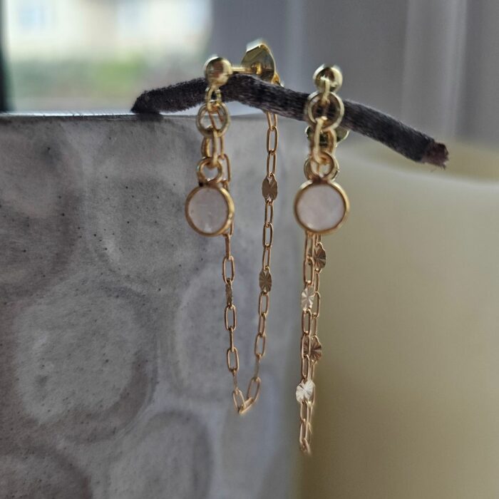 Moonstone and Starburst Golden Chain Drop Earrings - Image 2