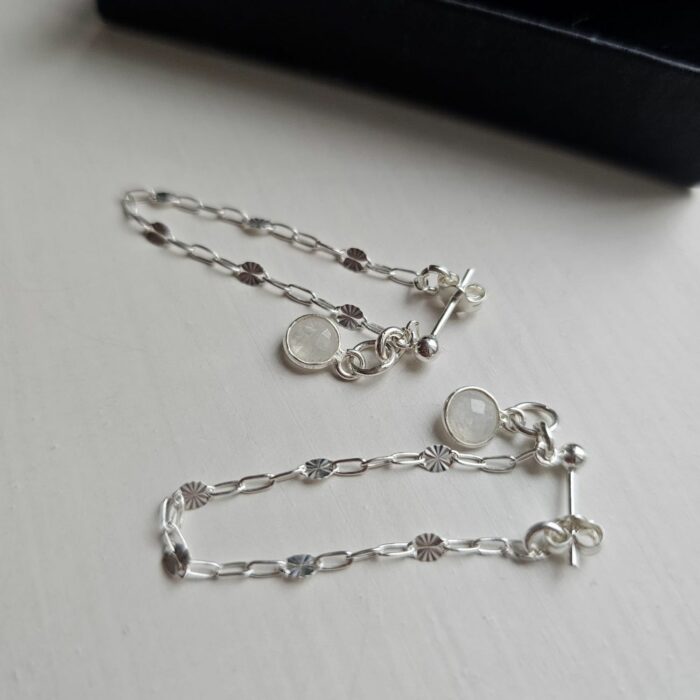 Moonstone and Starburst Silver Chain Drop Earrings - Image 2