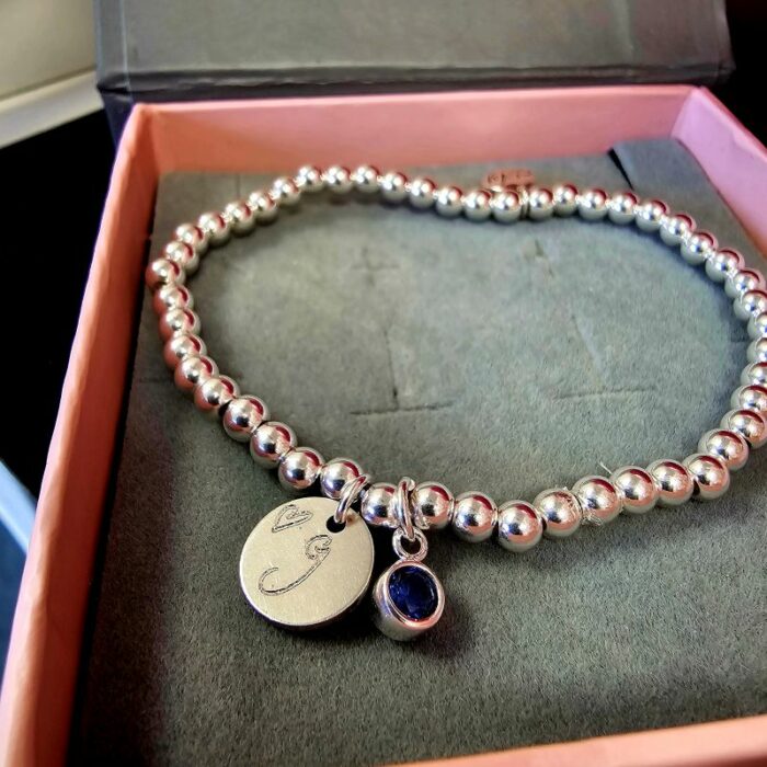 Personalised Scribble Beaded Stretchy Bracelet in Sterling Silver