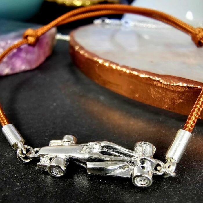 Race Car Sterling Silver Brown Adjustable Cord Bracelet - Image 4