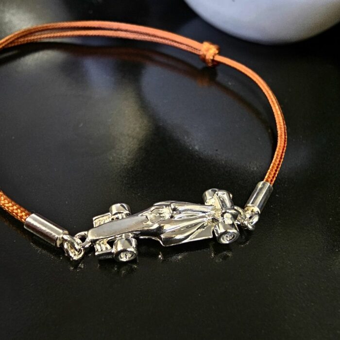 Race Car Sterling Silver Brown Adjustable Cord Bracelet