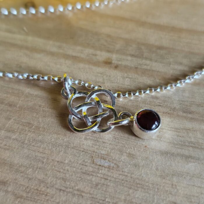 Springtime Blooms 8 - Celtic Flower Knot Necklace with Garnet in Sterling Silver