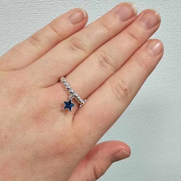 'The Star on top of the Tree' Sterling Silver Beaded Stretchy Charm Ring - Image 4