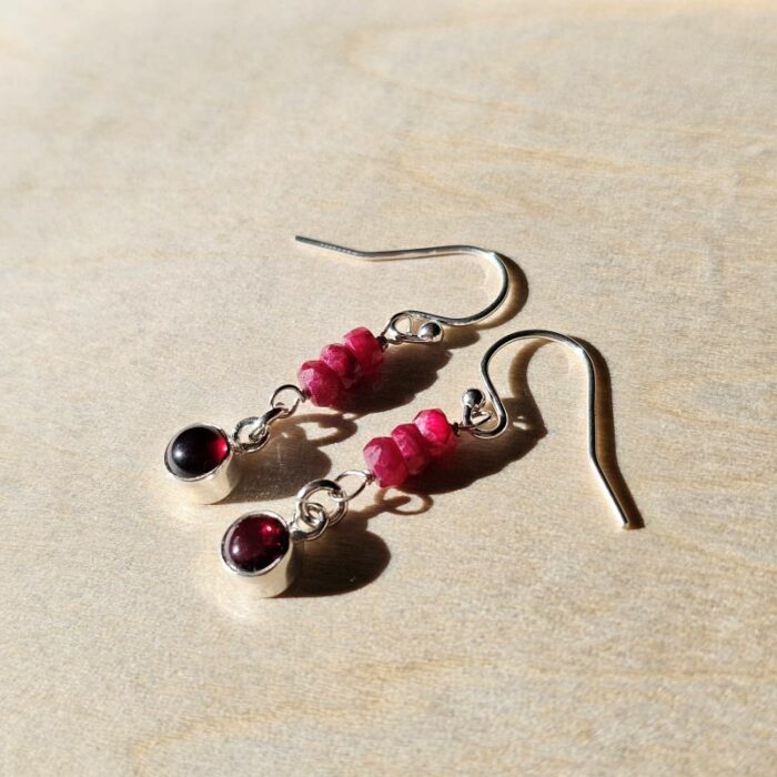 Springtime Blooms 13- Garnet and Pink Sapphire Drop Earrings