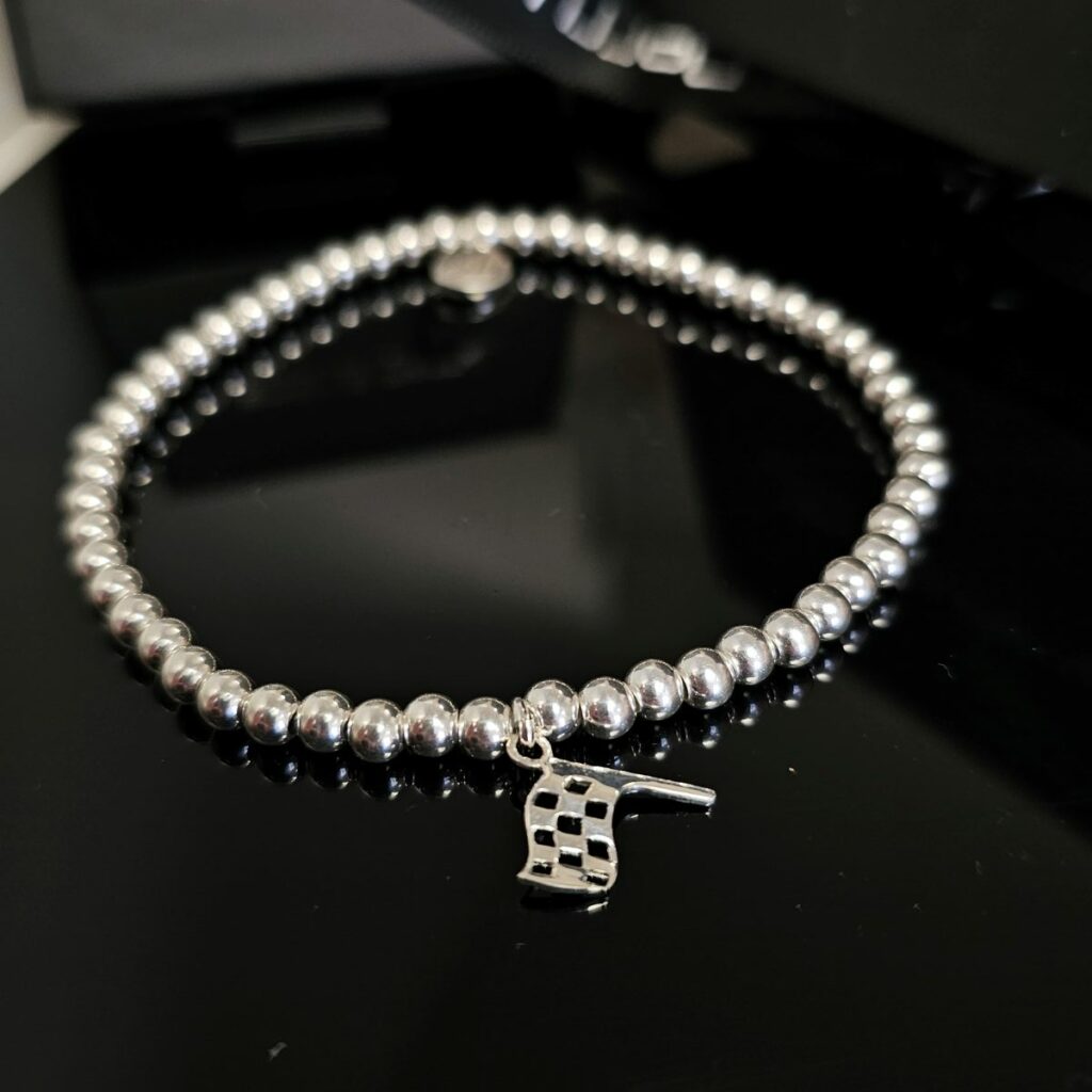Flag Beaded Stretchy Bracelet in Sterling Silver