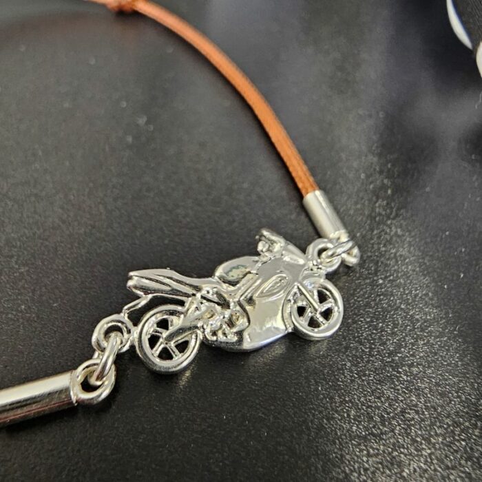 Motorbike Sterling Silver Adjustable Brown Cord Bracelet - Pre Order for Start of May Delivery - Image 3