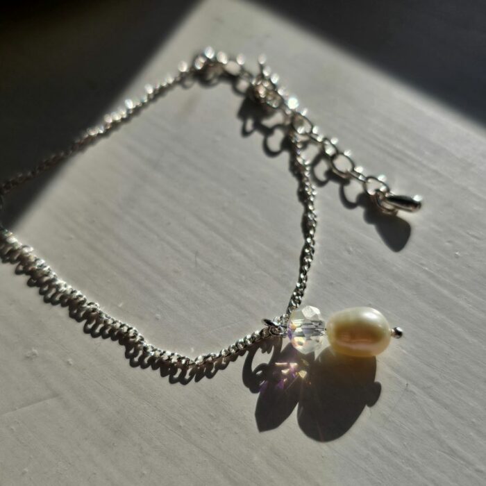 Springtime Blooms 17 - Sterling Silver Fresh Water Pearl and Crystal Bracelet