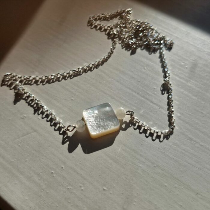 Springtime Blooms 20 - Sterling Silver and Mother of Pearl Square Necklace 16.5 Inch Chain - Image 2