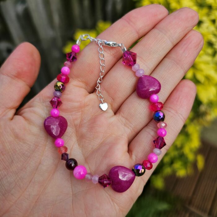 Springtime Blooms 32 - Fuschia Jade Bloom Sterling Silver Bracelet