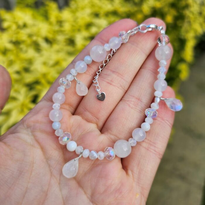 Springtime Blooms 36 - Crystal Moonstone Dew Drop Sterling Silver Bracelet