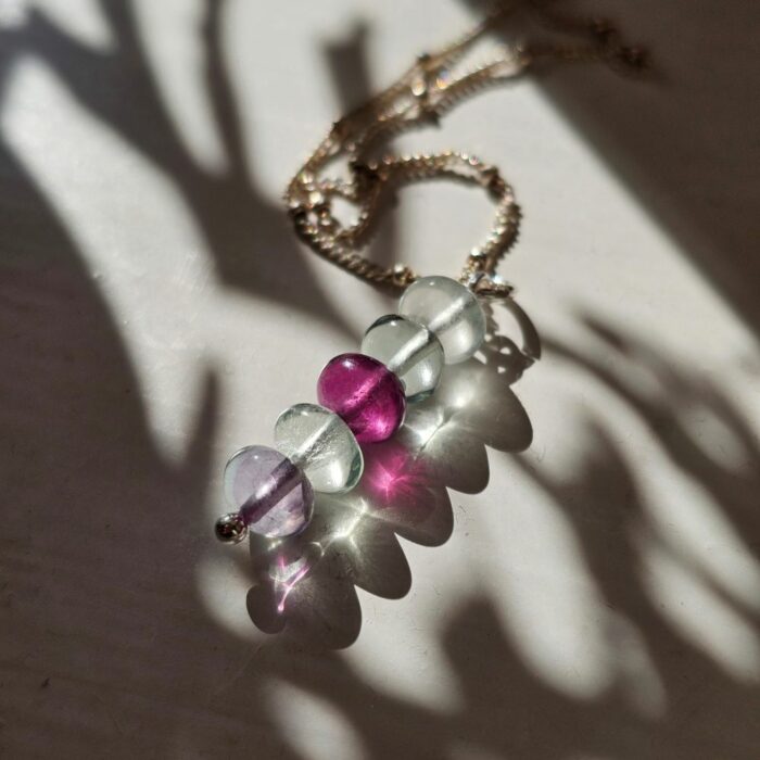 Springtime Blooms 43- Rainbow Fluorite Stacked Necklace in Sterling Silver on Fancy Beaded Chain