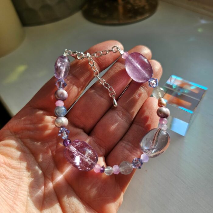 Springtime Blooms 26 - Chunky Lilac Bouquet Sterling Silver Bracelet - Image 2