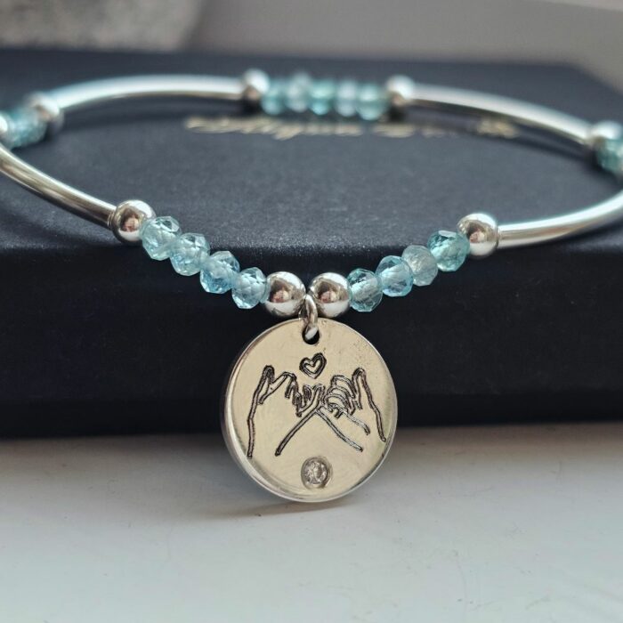 The Ultimate Friendship Bracelet Pinky Promise Sterling Silver and Apatite Gemstone Stretchy Bracelet