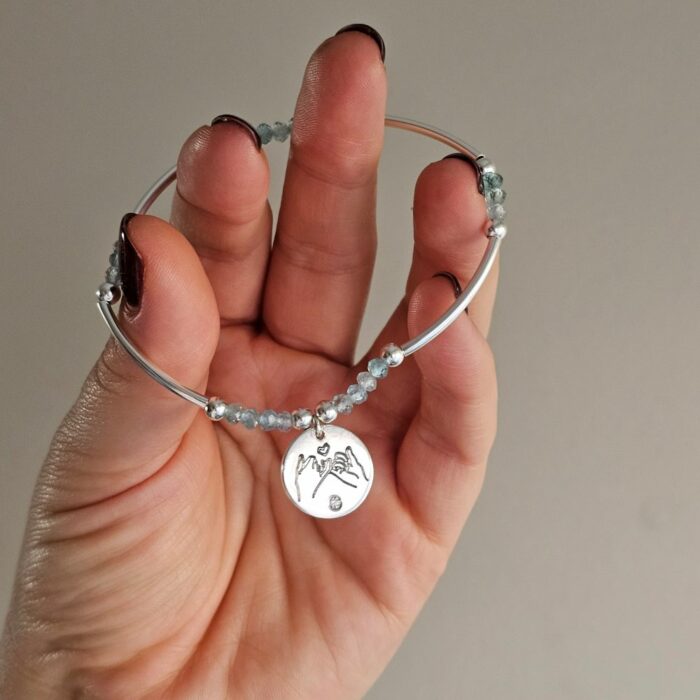 The Ultimate Friendship Bracelet Pinky Promise Sterling Silver and Apatite Gemstone Stretchy Bracelet - Image 3