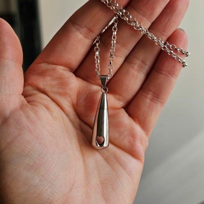Beautiful Teardrop Urn Necklace for Ashes and Hair on Sterling Silver Chunky Open Link Chain - Image 2