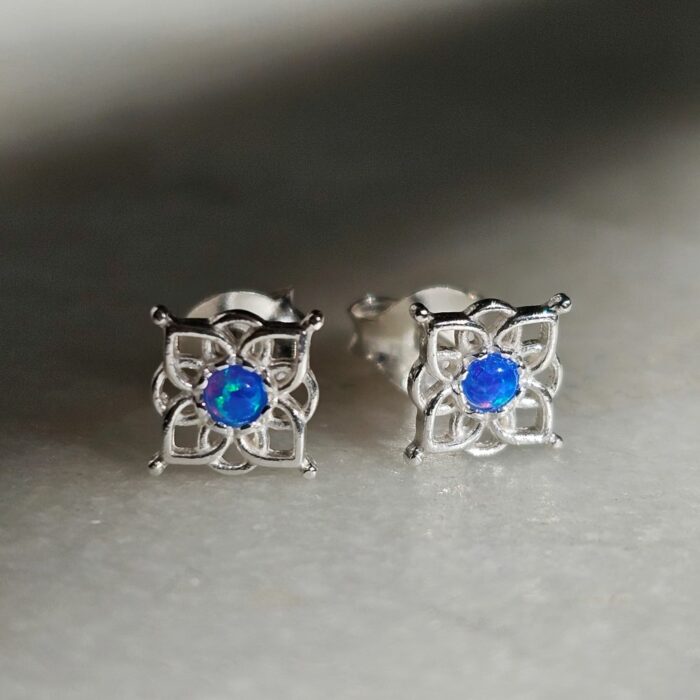 Deep Blue Sea Opal Filigree Studs