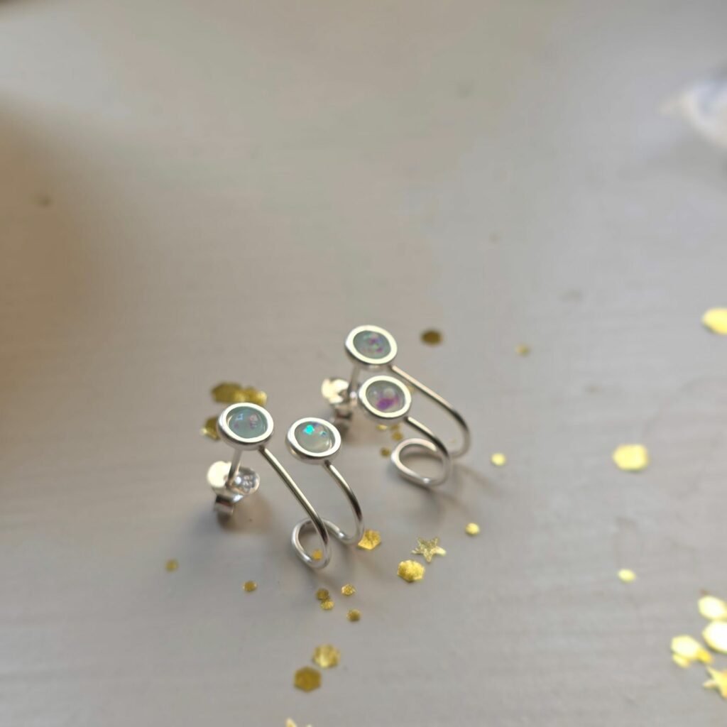 Double Stud Illusion Blue Opal Earrings in Sterling Silver