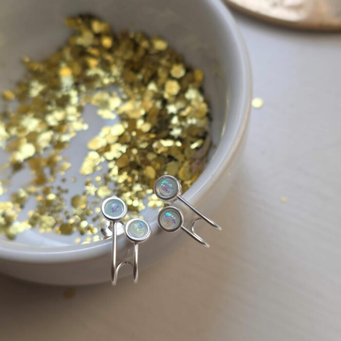 Double Stud Illusion Blue Opal Earrings in Sterling Silver - Image 3