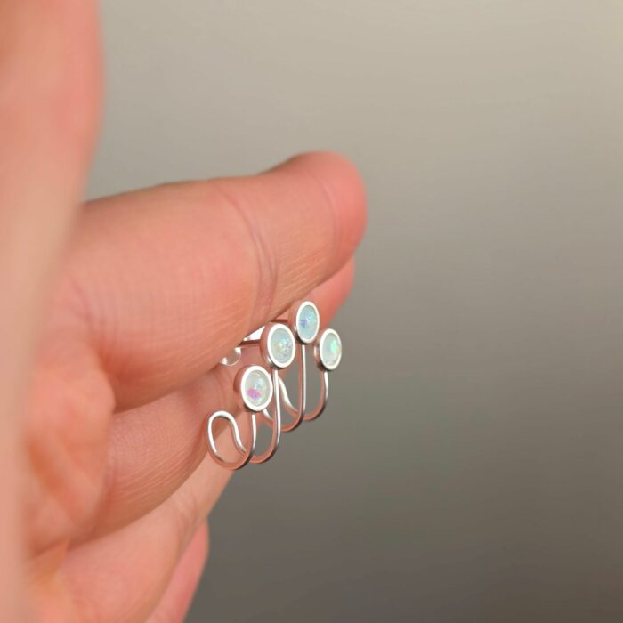 Double Stud Illusion Blue Opal Earrings in Sterling Silver - Image 4