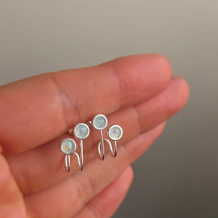 Double Stud Illusion Blue Opal Earrings in Sterling Silver - Image 2